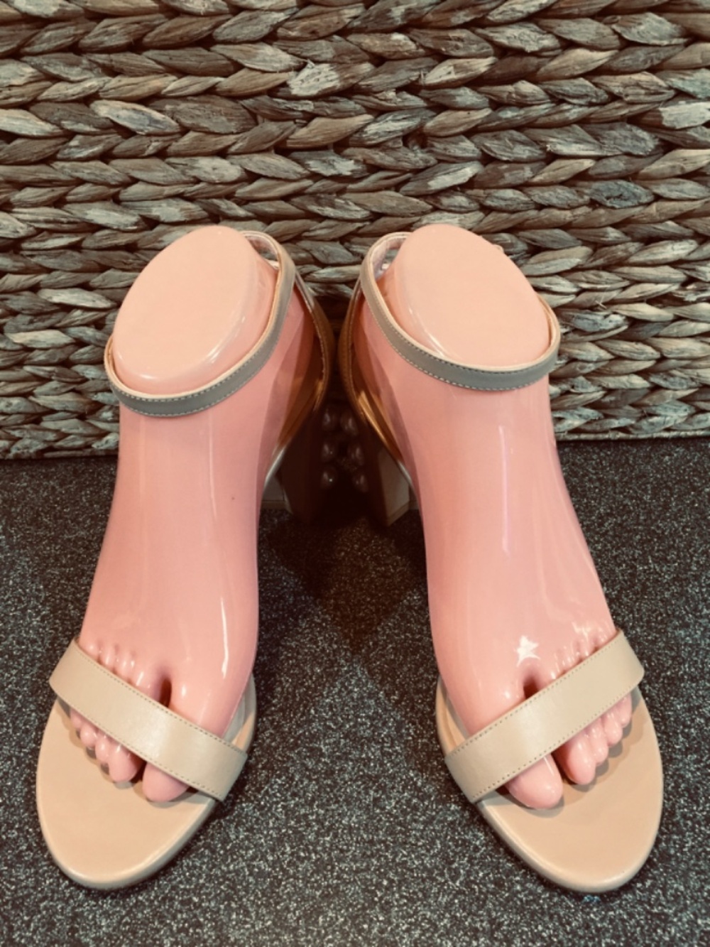 Stuart Weitzman Nude Beige Pearl-Embellished Block Heel Sandals - Picture 5 of 15